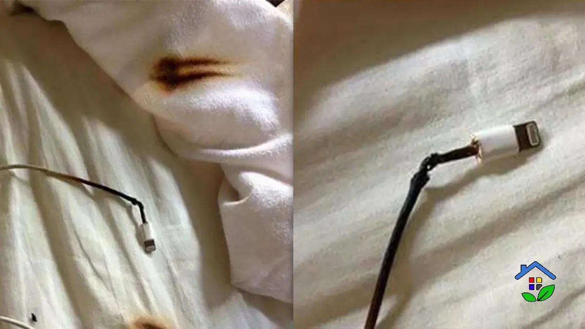 The charger is connected to a power source in a risky situation