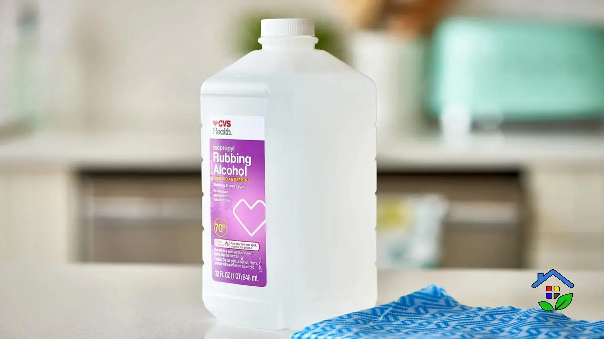 Eliminate the discoloration caused by a bleach stain by applying 70° alcohol as a neutralizing agent